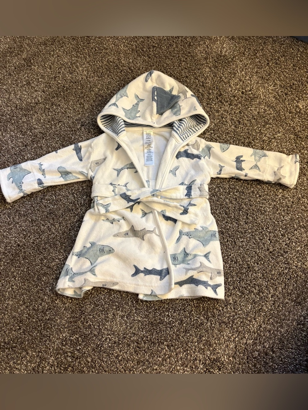 Carter's Hooded Shark Print Robe in Blue and White